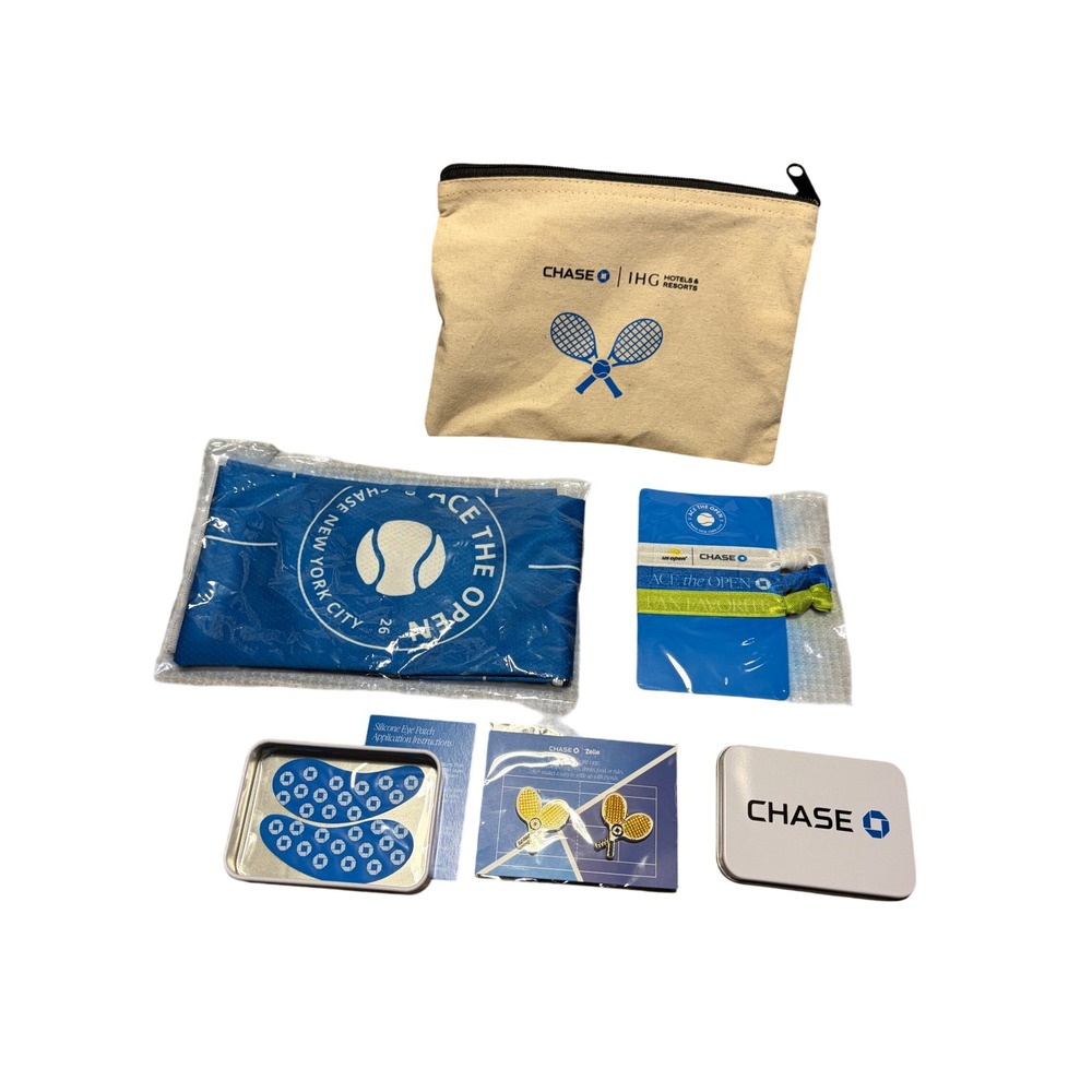 US Open 2026 Tennis Fan Bundle Chase IHG Pouch Pins Towel Hair Ties Eye Patches